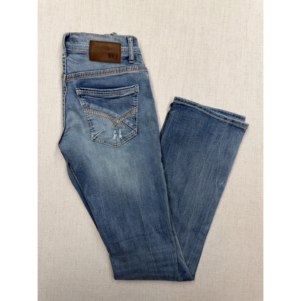 BKE Aiden Mens Straight Leg Distressed Ripped Jeans Blue 28x34 Stretch Denim